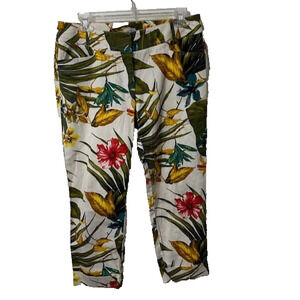 CACHE Tropical Capris Pant Hidden Zipper Pockets Cropped Size 8